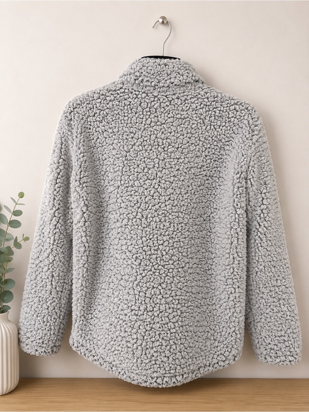 Victoria's Secret PINK Sherpa Pullover in Light Gray and Black Trim - Picture 3 of 7